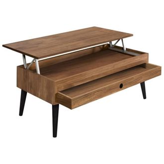 HOGAR 24 Mesa Centro Elevable Madera Caj&oacute;n Deslizante Color Encerado y Negro