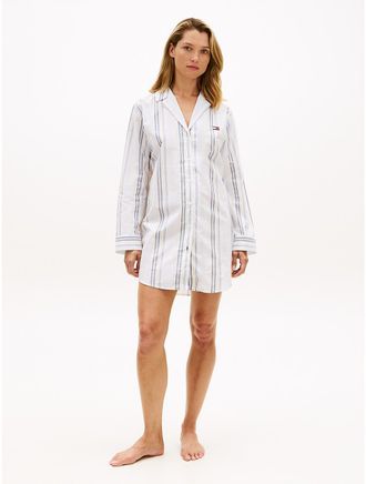 Tommy Hilfiger Womens Striped Poplin Sleep Dress - Blue - XL