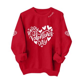 Generic Sweatshirts for Women UK Love Heart Print Valentine Jumpers Long Sleeve Crew Neck Pullover Round Neck Plain Tunic Tops Casual Loose Cute Sweatshirt fo