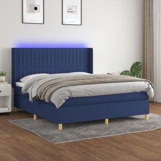 vidaXL Vidaxl - Cama Box Spring Colch&oacute;n Y Luces Led Tela Azul 180x200 Cm