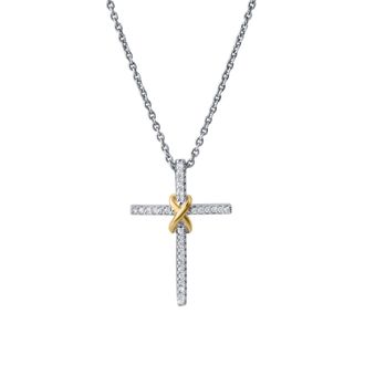 LuvMyJewelry Corvielle Cross 0.1 Ct 14K Gold Diamond Pendant