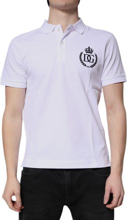 Dolce & Gabbana White Cotton Crown Collared Men Polo Mens T-shirt
