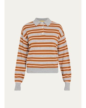 Guest In Residence Collegiate Striped Cashmere Polo Sweater