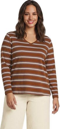 Lands End Supima Cotton Long Sleeve V-Neck T-Shirt in Clear Blue Sky/brown Stripe at Nordstrom, Size 3X