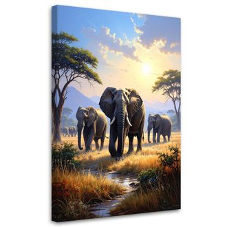 Feeby Cuadro Sobre Lienzo Elefantes Africanos Sabana Animales 70x100