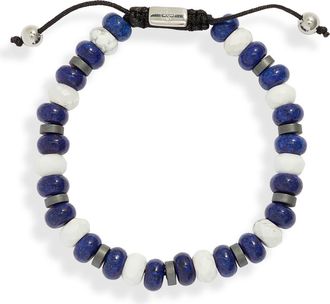Clifton Wilson Mens Blue & White Stone Beaded Bracelet in Black at Nordstrom