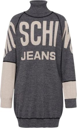 Moschino Pure wollen intarsia jurk - Dames - Korte kleedjes - Grijs - M - Wol - Kleedjes