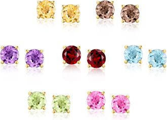 Ross-Simons Multi-Gemstone Jewelry Set: 7 Pairs Of Stud Earrings in 18kt Gold Over Sterling