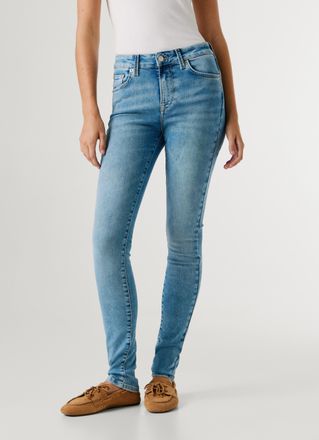 Pepe Jeans London Skinny-fit-Jeans PEPE JEANS SKINNY JEANS MW, Damen, Gr. 25, L&auml;nge 30, light blau used, Denim/Jeans, Obermaterial: 84% Baumwolle, 15% Polyester, 1% Ela