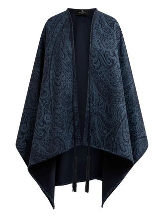Etro tassel-detail jacquard cape - women - Wool/Cashmere/Polyamide - OS - Blue