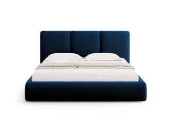 Cosmopolitan Design Cama con cabecero y ba&uacute;l 200x200cm de terciopelo azul regio