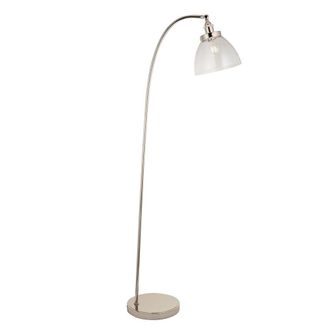 Loops Bright Nickel Standing Floor Lamp Light & Clear Glass Shade - Knurled Detailing in Metallics