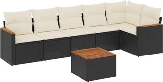 vidaXL Vidaxl - Set De Comedor De Jard&iacute;n 7 Pzas Y Cojines Rat&aacute;n Sint&eacute;tico Negro