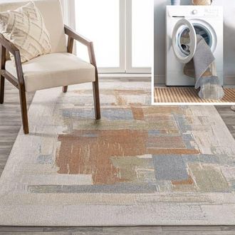 Jonathan Y Designs Weaver Abstract Coastal Watercolor Machine-Washable Area Rug in Cream/multi at Nordstrom, Size 5Ft 0In X 8Ft 0In