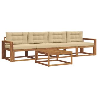 vidaXL Conjunto De Sof&aacute;s De Exterior Con Coj&iacute;n 5 Pcs Natural Y Beige Vidaxl