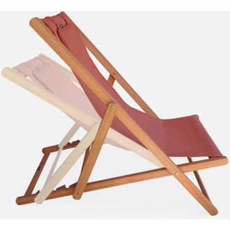Sweeek Set 2 lettini prendisole in legno con cuscino poggiatesta