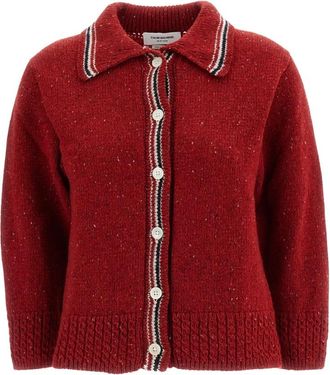 Thom Browne Hector Pointelle Cardigan - Dames - Vesten - Rood - L - Wol - Truien & Vesten