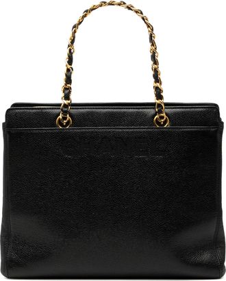 Chanel Pre-owned Womens Caviar Logo Chain Tote - Black Leather - One Size