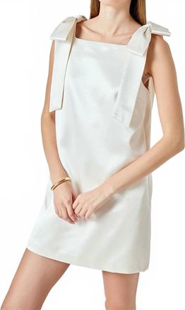 endless rose Satin Bow Mini Dress In White