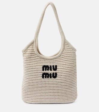 24PF new/MiuMiu ミディアムロゴクロシェトートバッグ Bag White 24PF new/MiuMiu ミディアムロゴクロシェトートバッグ Bag White