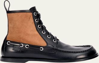 Loewe Mens Campo Leather and Suede Lace-Up Boots