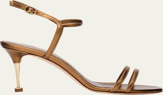 Manolo Blahnik 70mm Ciagalo Metallic Leather Ankle-Strap Sandals