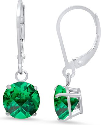 MAX + STONE 10K White Gold Round Checkerboard Cut Gemstone Leverback Earrings (8mm)