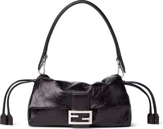 Fendi BLACK CRACKLED BAGUETTE SOFT MEDIUM LEATHER BAG - Fendi - Woman