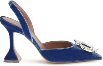 Amina Muaddi Blue Velvet Womens Sandals