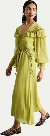 Warehouse Ruffle Shoulder Detail Boho Maxi Dress in Chartreuse at Nordstrom, Size 12