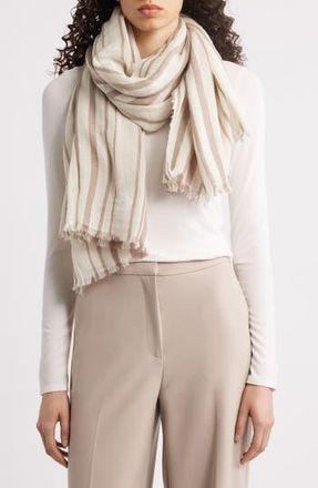 Vince Variegated Stripe Cotton Fringe Scarf in Desert Wind/Off White at Nordstrom Rack