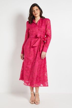 Wallis Floral Organza Belted Midi Dress in Pink at Nordstrom, Size 10