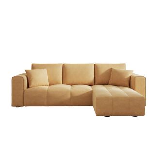 Concept Usine Sof&aacute; esquinero cama de 4 plazas con cofre de terciopelo amarillo