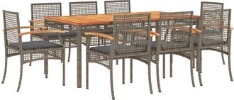 vidaXL Vidaxl - Set Comedor Jard&iacute;n 9 Pzas Y Cojines Rat&aacute;n Sint&eacute;tico Gris