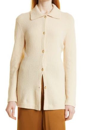 Vince Fitted Polo Collar Wool & Cashmere Blend Cardigan in Oat Cream at Nordstrom Rack, Size Large