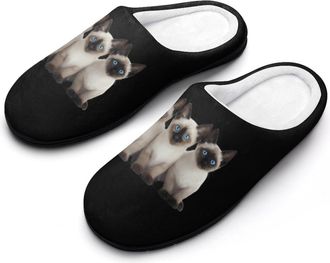 Generic Three Siamese Cats with Blue Eyes Mens Cozy Cotton Slippers with Memory Foam Lightweight Anti-skid House Shoes for Indoor Outdoor