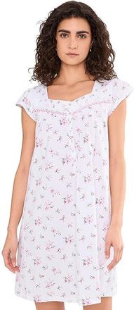 Eileen West Cotton Knit Cap Sleeve Short Gown Womens Jumpsuit & Rompers One Piece White Ground Petite Roses : XS