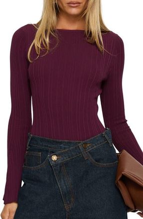 Princess Polly Mayok Open Back Rib Bodysuit in Plum at Nordstrom, Size 12