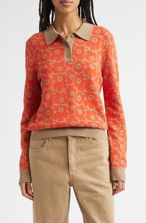 Marimekko Sportti Unikko Jacquard Wool & Cotton Blend Sweater in Orange at Nordstrom, Size Xx-Large
