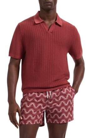 Bugatchi Pointelle Stitch Cotton & Silk Polo Sweater in Rio Red at Nordstrom, Size Xx-Large