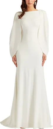 Tadashi Shoji Low Back Crepe Gown in Ivory at Nordstrom, Size X-Small