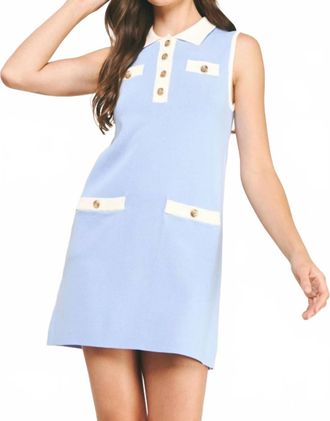 Liv Knit Polo Mini Dress In Blue
