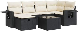 vidaXL Set De Sof&aacute;s De Jard&iacute;n 7 Pzas Con Cojines Rat&aacute;n Sint&eacute;tico Negro Vidaxl