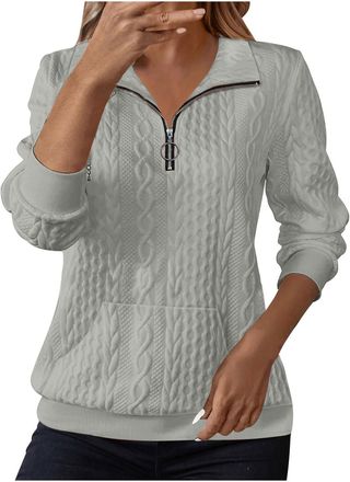 Generic Sweatshirts for Women Cable Knit Jumpers Lapel Collar Half Zip Pullover Ladies Thermal Sweatshirt Long Sleeve Tops Winter Autumn Sweaters Warm Tunics 