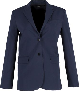 Theory Single-Breasted Blazer Jacket in Navy Blue Polyester