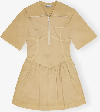 Ganni Beige Washed Stretch Cotton Mini Dress - Size 34 Organic