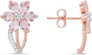 Queen Jewels Two-Tone Simulated Morganite & CZ Flower Stud Earrings in Rose Gold at Nordstrom Rack