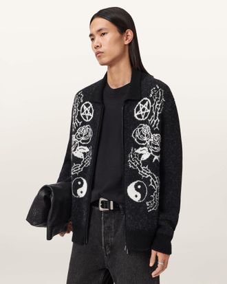 AllSaints Warner Jacquard Wool Cardigan