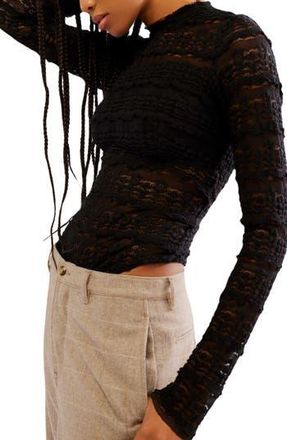 Free People Angelina Floral Lace Detail Bodysuit in Black at Nordstrom Rack, Size X-Large