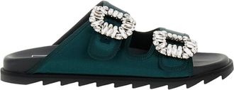 Roger Vivier Dark Green Sandals With Crystal Buckles